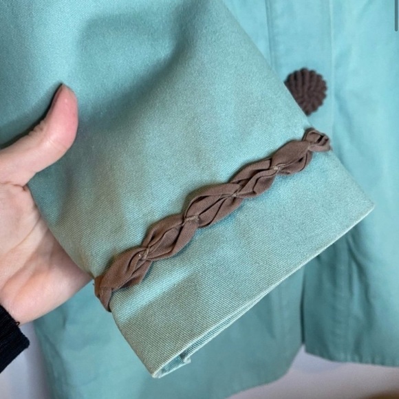 Boden Bauble Embellished Mid Length Spring Jacket Size 8 Teal FLAWED Lightweight - Picture 8 of 8